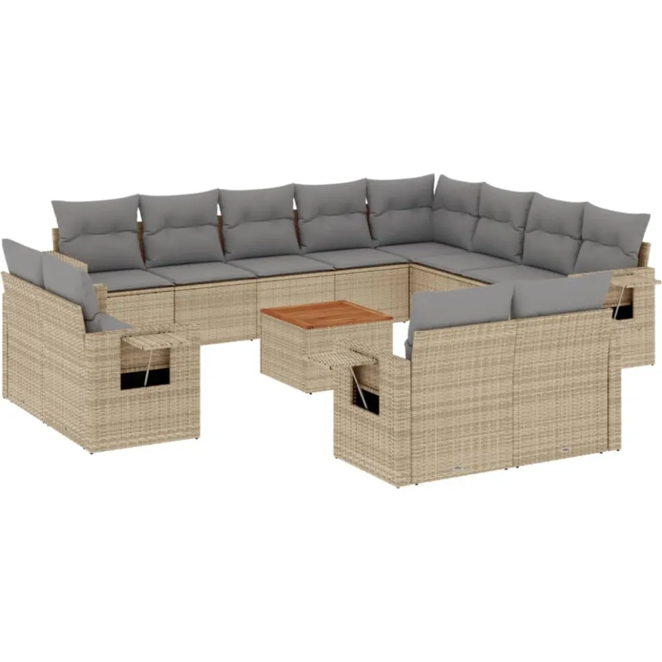 vidaXL 13-delige Loungeset met kussens poly rattan gemengd beige, foto 3