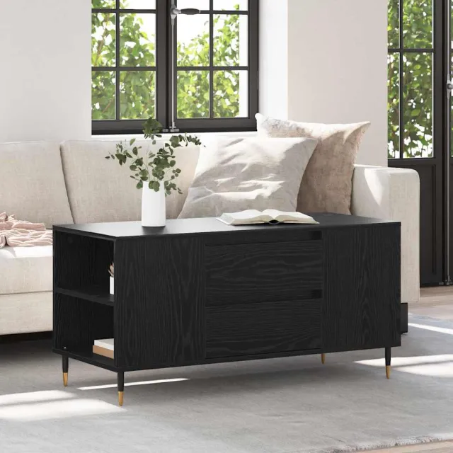 vidaXL Salontafel Zwart Eiken 102 x 44,5 x 50 cm Bewerkt hout, foto 2