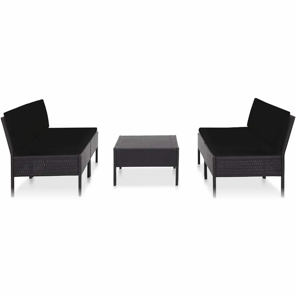 vidaXL 5-delige Loungeset met kussens poly rattan zwart, foto 2
