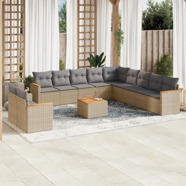 vidaXL 12-delige Loungeset met kussens poly rattan gemengd beige, foto 2