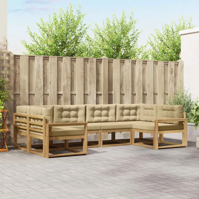 vidaXL Buiten bankenset 6 st 6-zits Wit en Beige