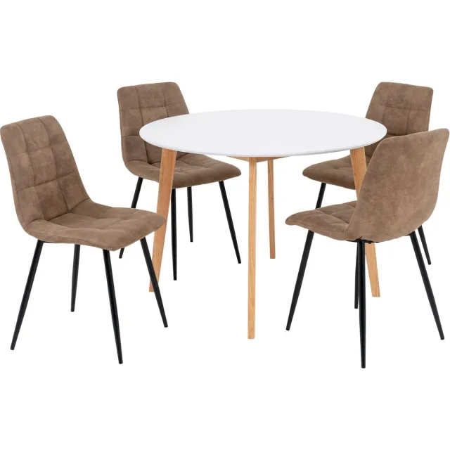 House Nordic Eetkamerset Vojens en Middelfart - Eettafel met 4 Eetkamerstoelen Bruin