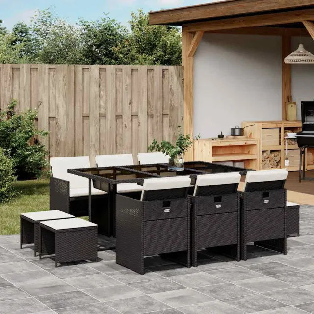 vidaXL 11-delige Tuinset met kussens poly rattan zwart, foto 2