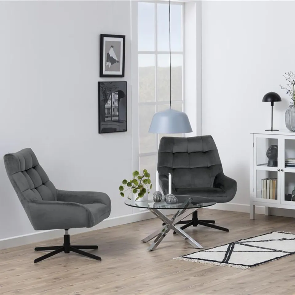 Lisomme Niek draaibare fauteuil velvet donkergrijs grijs, foto 2