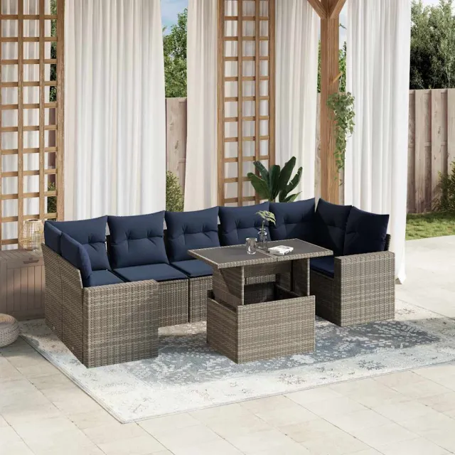 vidaXL 8-delige tuinbankset met kussens, grijs polyrotan, foto 2