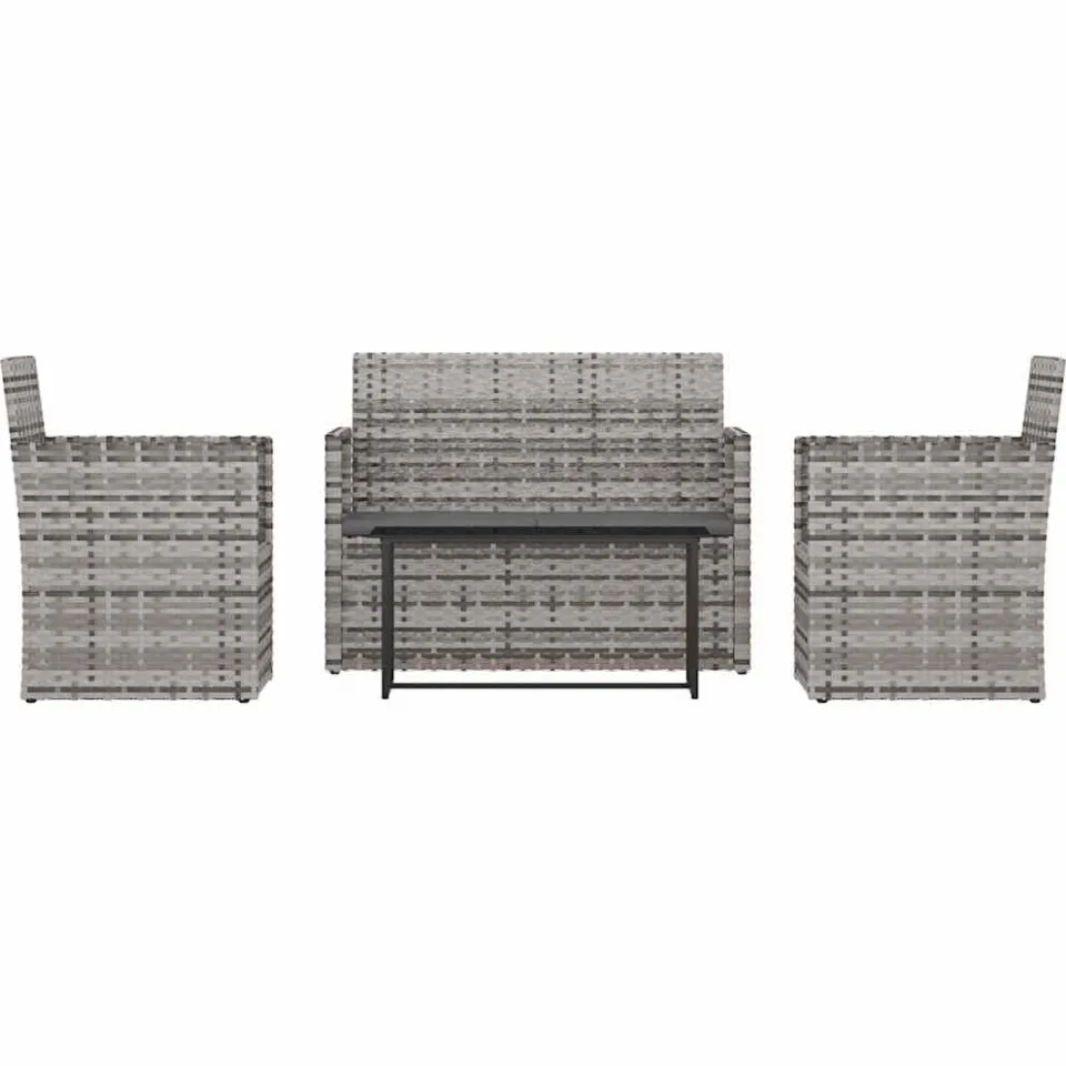 vidaXL 4-delige Loungeset met kussens poly rattan grijs, foto 3