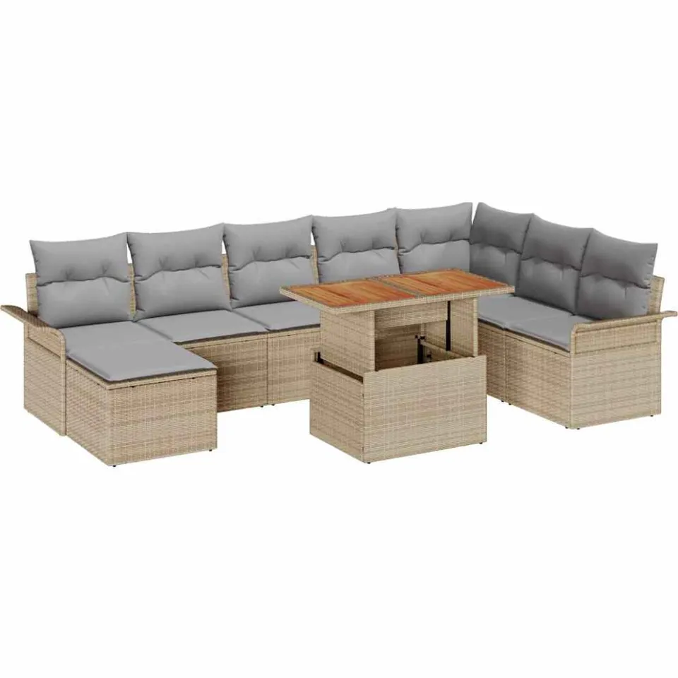 vidaXL Tuin Sofa Set 9 st Beige Poly riet