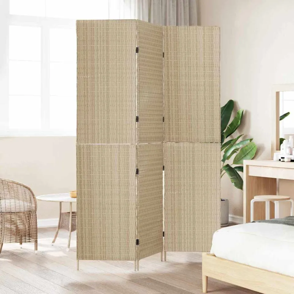 vidaXL Kamerverdeler Beige 147 x 180 cm poly rattan, foto 3