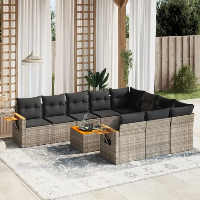 vidaXL 11-delige Loungeset met kussens poly rattan grijs, foto 2