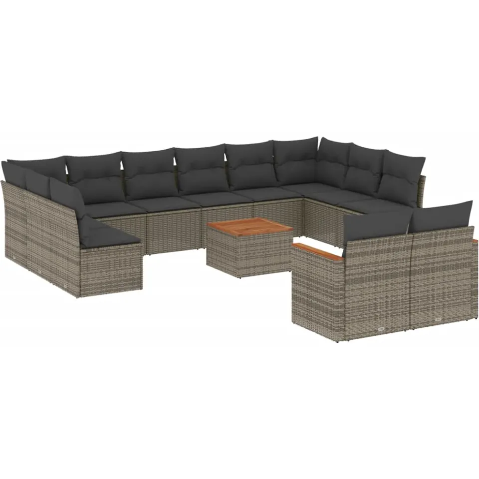 vidaXL 13-delige Loungeset met kussens poly rattan grijs, foto 3