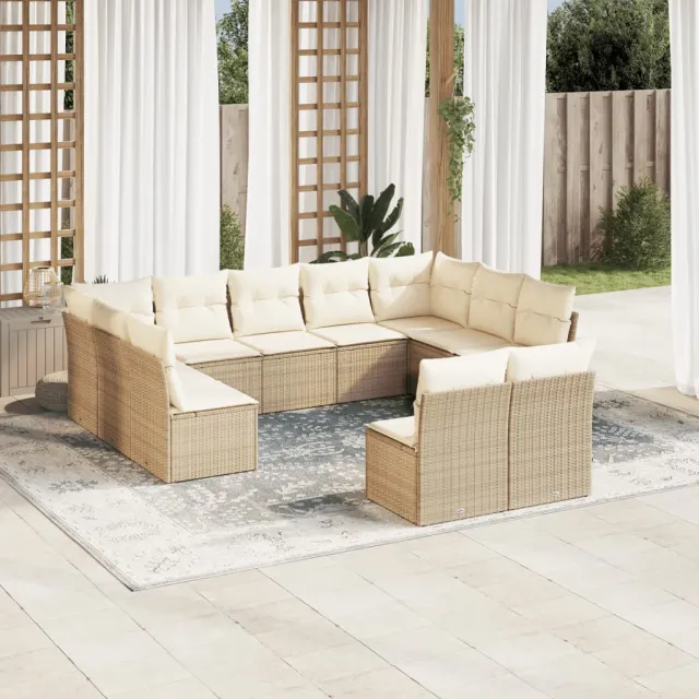 vidaXL 11-delige Tuinset met kussens poly rattan beige, foto 2