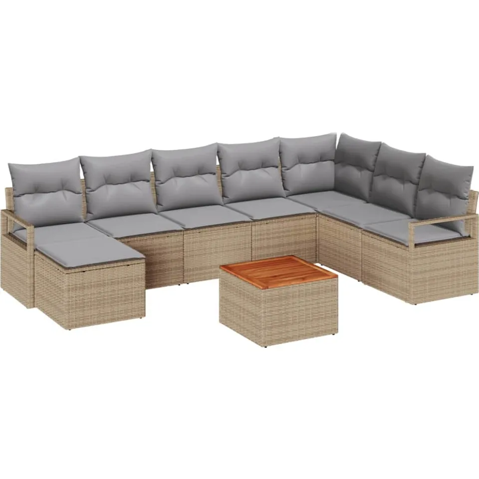 vidaXL Tuinbankenset 9 st Beige poly rattan