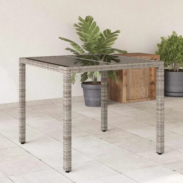 vidaXL Tuintafel met glazen blad 90x90x75 cm poly rattan grijs, foto 2