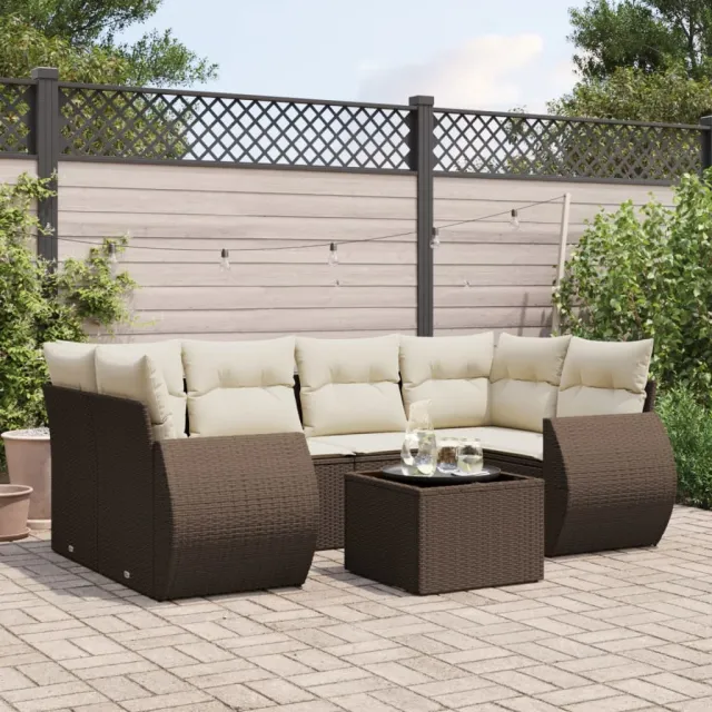 vidaXL 7-delige Loungeset met kussens poly rattan bruin, foto 2