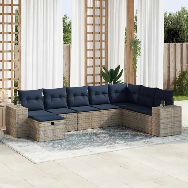 vidaXL 8-delige Loungeset met kussens poly rattan grijs, foto 2