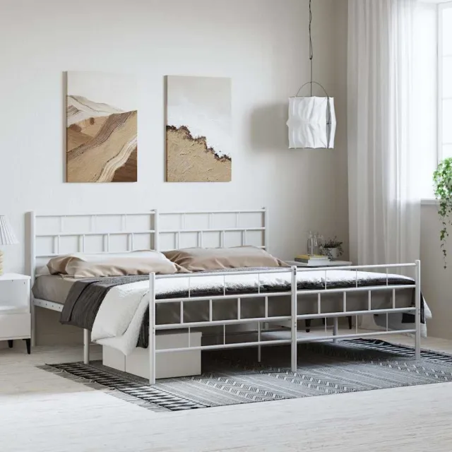 vidaXL Bedframe met hoofd- en voeteneinde metaal wit 193x203 cm