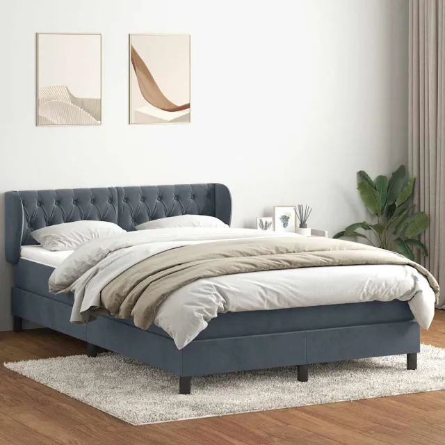 vidaXL Boxspring met matras fluweel donkergrijs 160x210 cm grijs