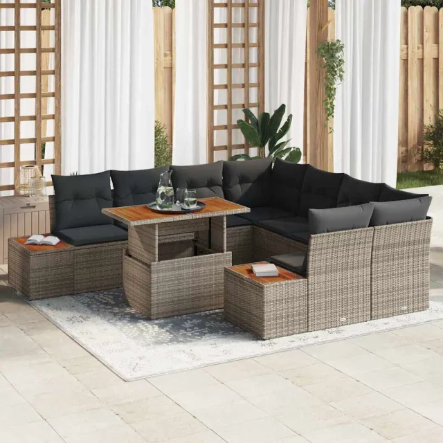 vidaXL Tuin Sofa Set 9 st Grijs Poly riet, foto 2