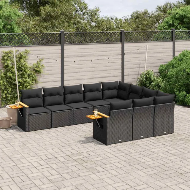 vidaXL 10-delige Loungeset met kussens poly rattan zwart, foto 2