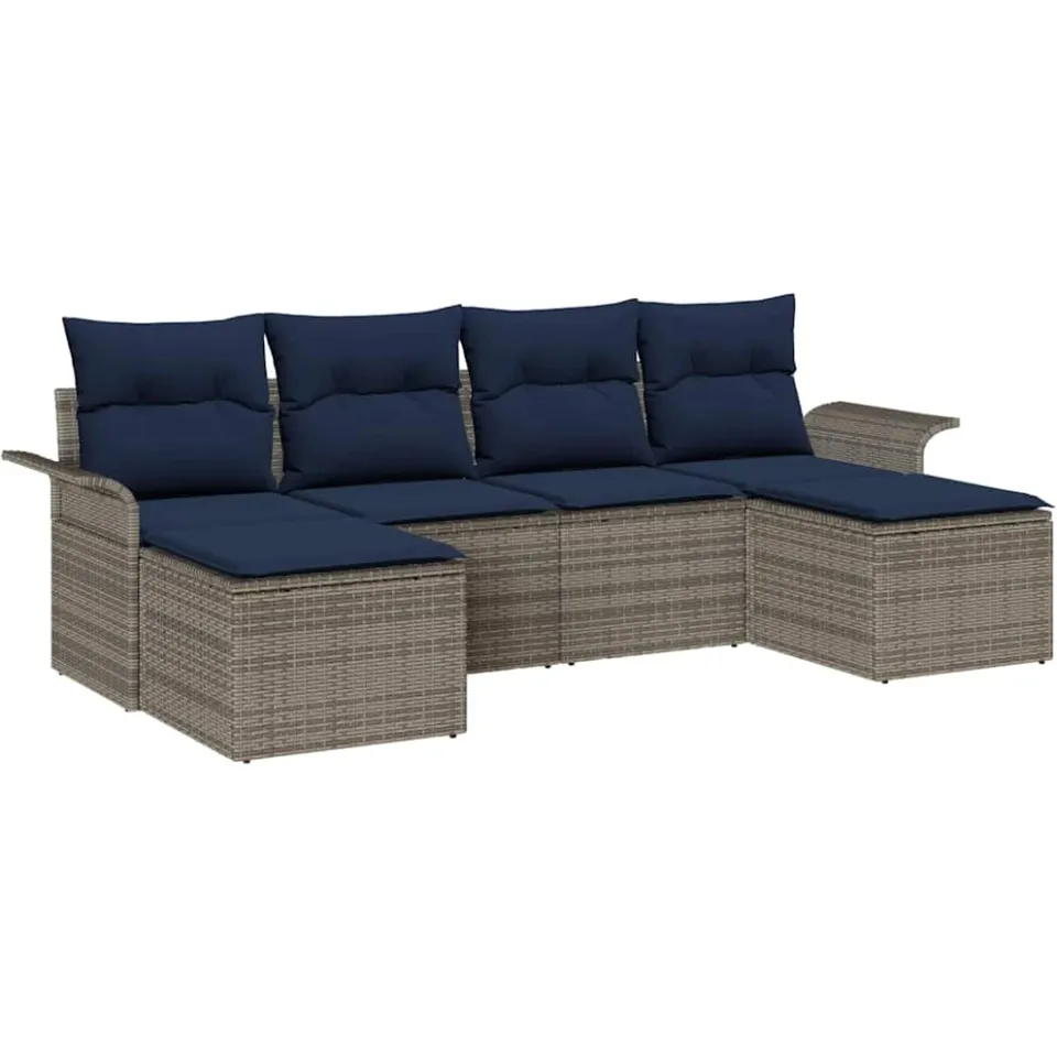vidaXL Tuin Sofa Set 6 st Grijs Poly riet