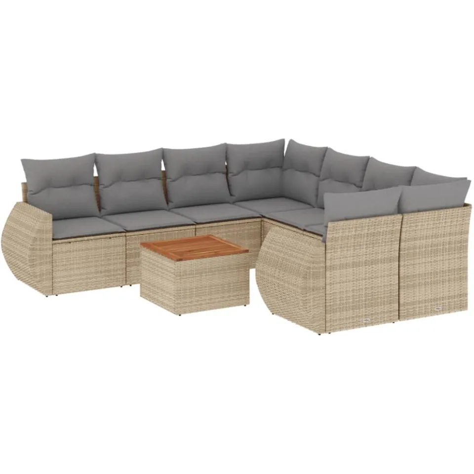 vidaXL 9-delige Loungeset met kussens poly rattan beige, foto 3