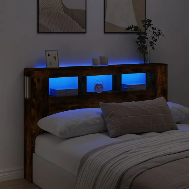 vidaXL Hoofdeinde met LED 160x18,5x103,5 cm bewerkt hout gerookt eiken Bruin