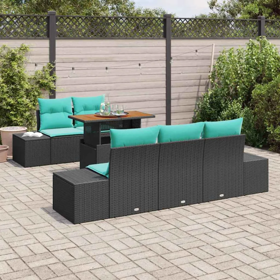 vidaXL Tuin Sofa Set 6 st Zwart Poly riet, foto 3