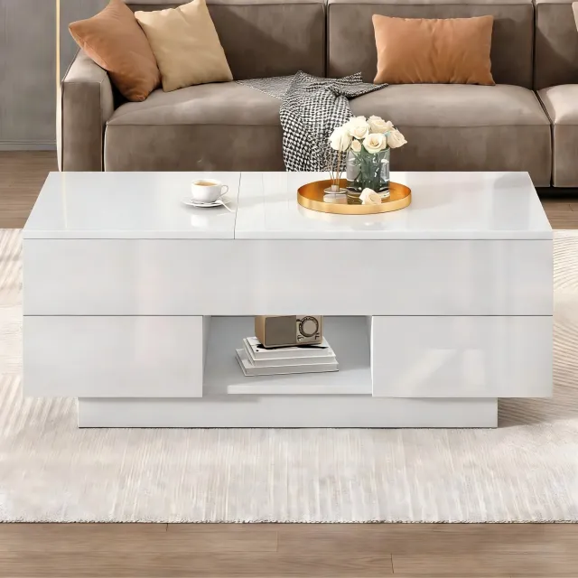 Maisentiel Salontafel 100 x 45 x 43 cm - hoogteverstelbaar, LED, 2 lades - wit