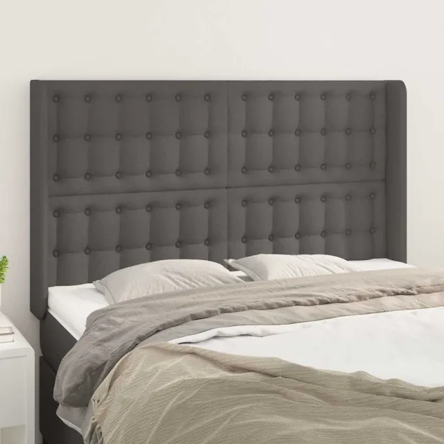 vidaXL Hoofdbord met randen 147x16x118/128 cm kunstleer grijs