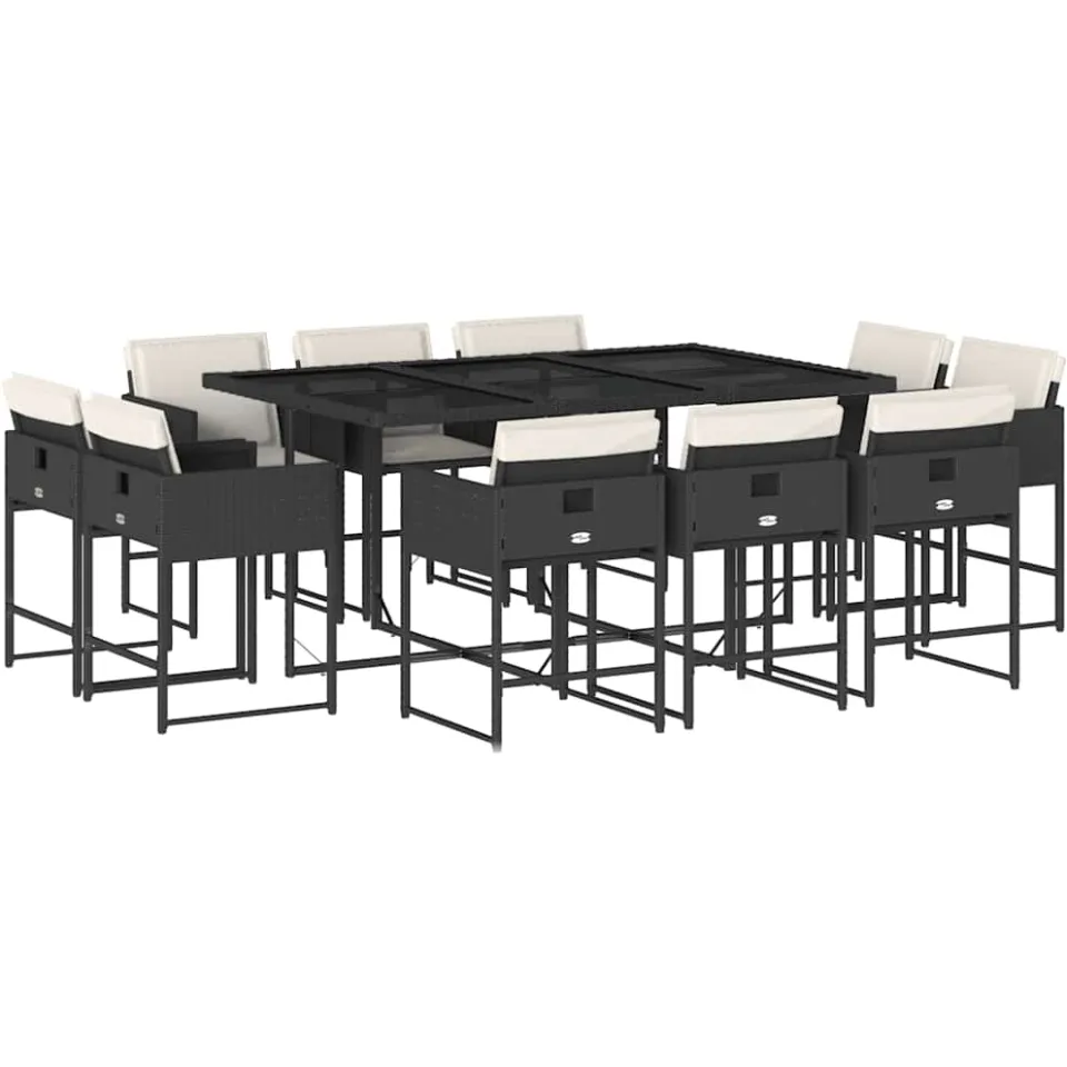 vidaXL 11-delige Tuinset met kussens poly rattan zwart
