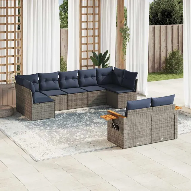 vidaXL 9-delige Loungeset met kussens poly rattan grijs, foto 2