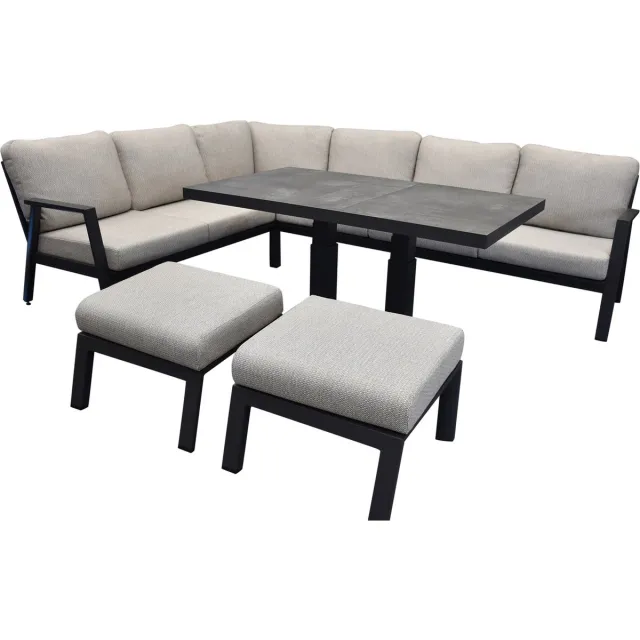 AVH-Collectie Barolo hoek dining loungeset 6 delige aluminium verstelbare tafel antraciet