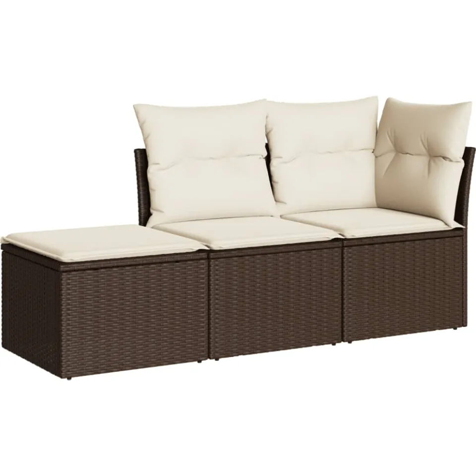 vidaXL 3-delige Loungeset met kussens poly rattan bruin, foto 3