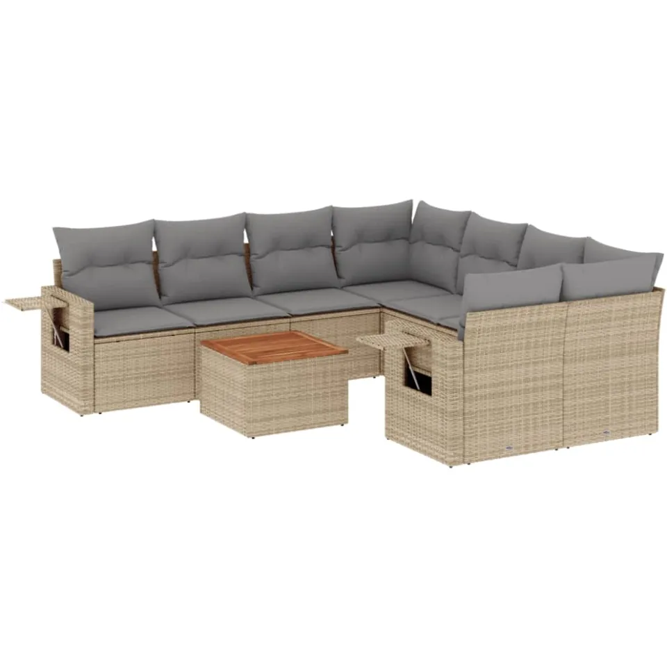 vidaXL 9-delige Loungeset met kussens poly rattan gemengd beige