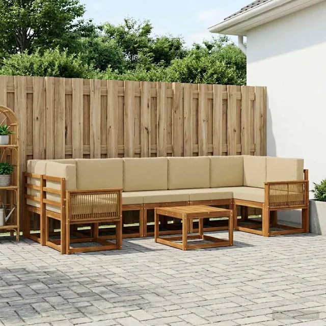 vidaXL Buiten bankenset 8 st 7-zits Natuurlijk en Beige