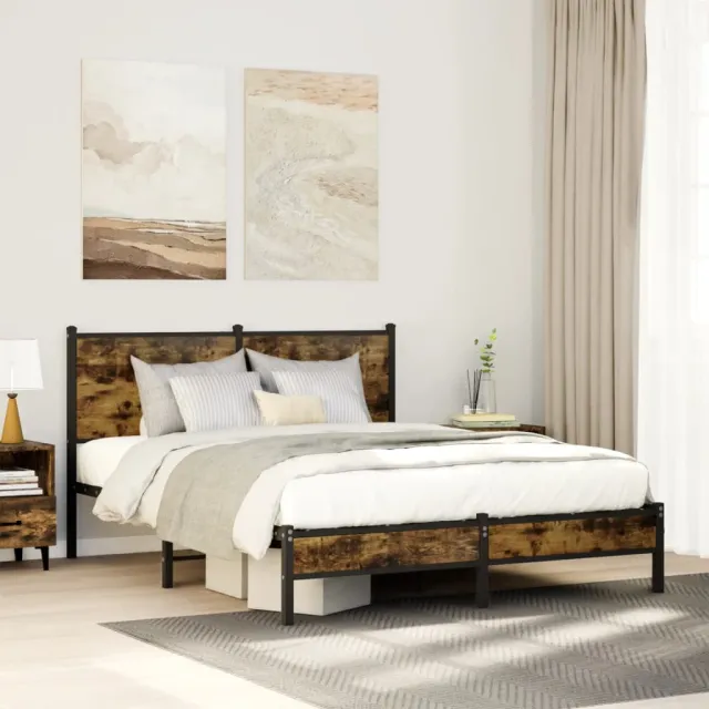 vidaXL Bedframe zonder matras metaal gerookt eikenkleurig 140x190 cm