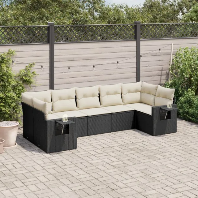 vidaXL 7-delige Loungeset met kussens poly rattan zwart, foto 2