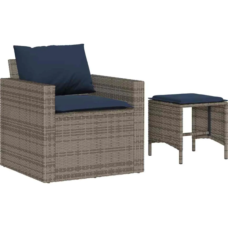 vidaXL 4-delige Loungeset met kussens poly rattan grijs