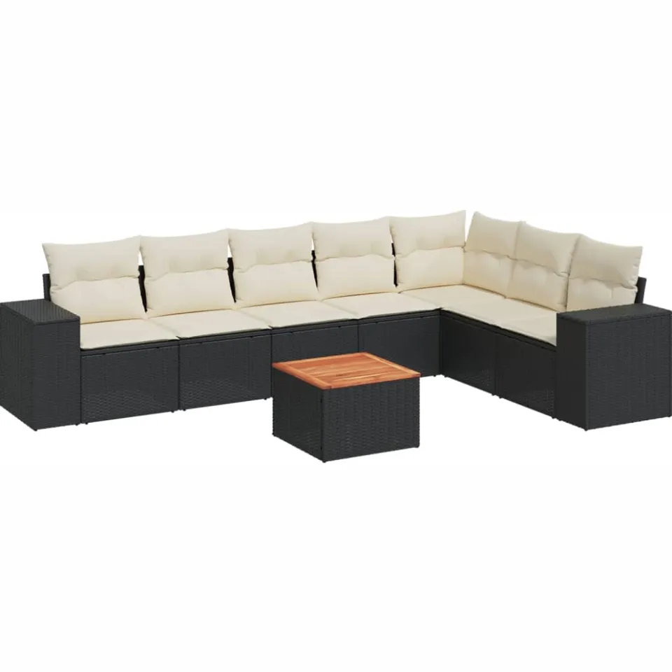 vidaXL 8-delige Loungeset met kussens poly rattan zwart, foto 3