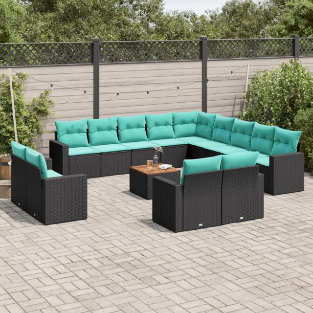 vidaXL 14-delige Loungeset met kussens poly rattan zwart, foto 2