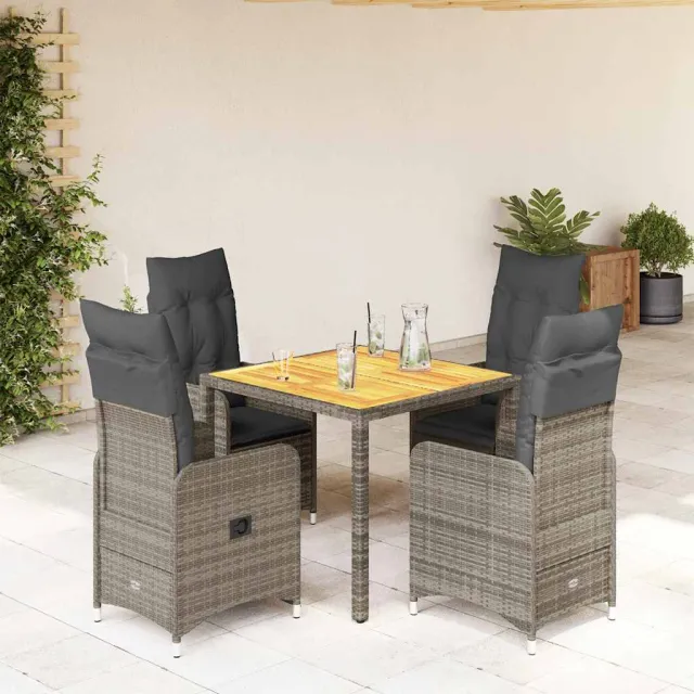vidaXL 5-delige Bistroset met kussens poly rattan grijs, foto 2