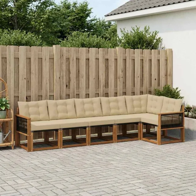 vidaXL Buiten bankenset 6 st 6-zits Natuurlijk en Beige
