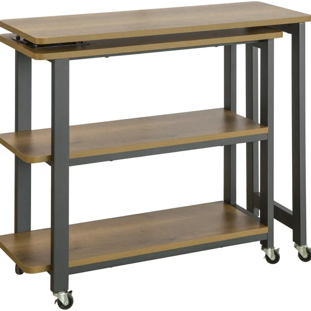 Mura Logistiek Mura Bureau - Salontafel - Bijzettafel - Hoekbureau - Laptoptafel - Koffietafel - L-vormig Design - Uitklapbaar - Bruin/Metaal