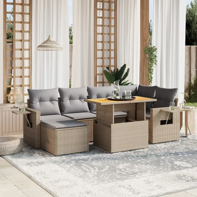 vidaXL 7-delige Loungeset met kussens poly rattan beige, foto 2