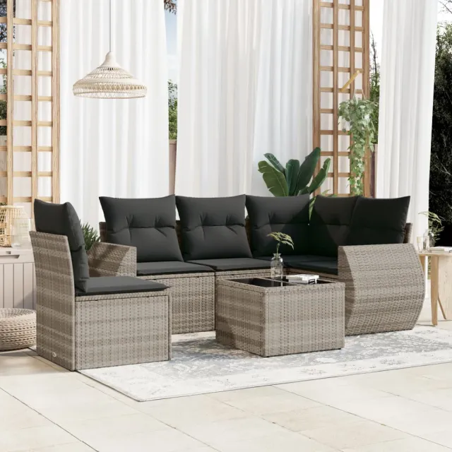 vidaXL 6-delige Loungeset met kussens poly rattan lichtgrijs grijs, foto 2