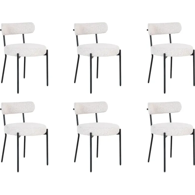 QUVIO Eetkamerstoelen Leanne - Eetkamerstoel - Bouclé - Staal - Wit - Set van 6