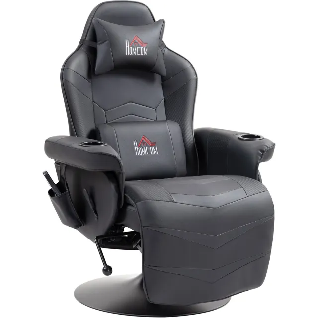 Homcom Gamestoel met Massagefunctie en Voetensteun - Gaming Fauteuil - Relaxstoel - Ligstoel - Zwart
