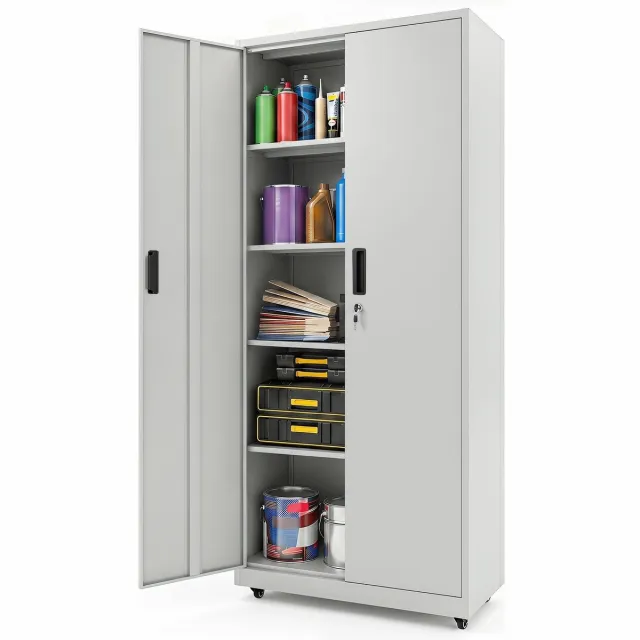 GranMaison Kantoorkast - Archiefkast - Dossierkast - Kast met roldeuren - Opbergkasten met deuren- 80 x 40 x 186 cm - Grijs