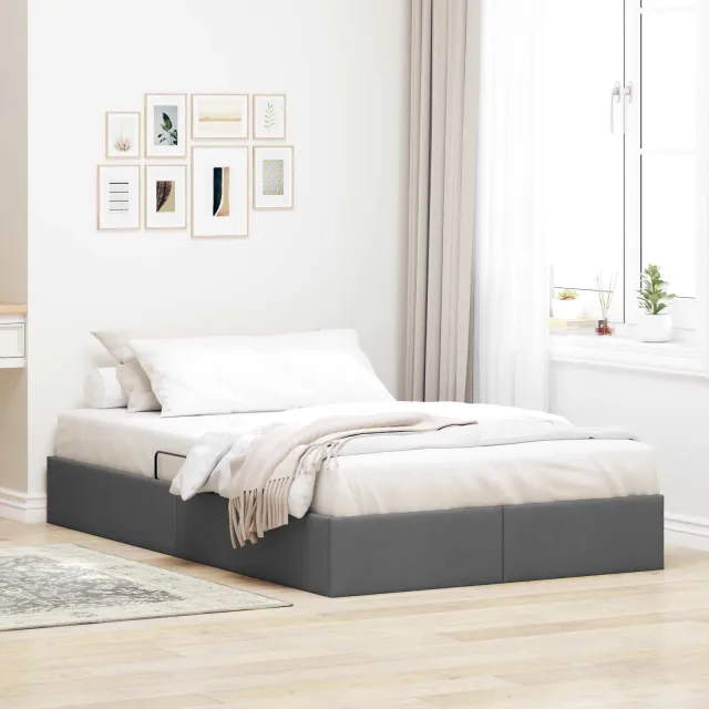 vidaXL Ottoman Bedframe met opslag Donkergrijs 120 x 200 cm Stof