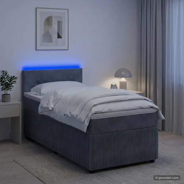 vidaXL Boxspring Bed met Matras en LED Donkergrijs 90 x 190 cm Fluweel